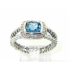 David Yurman Silver Blue Topaz Diamond Ring