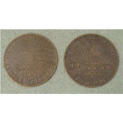 2 Original Brothel Whore House Tokens Yuma & Chicago