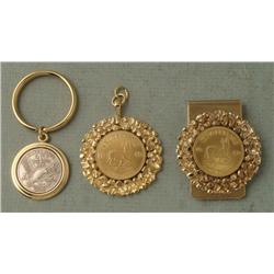 3 Coins 1980 Krugerand,1873 Silver Issue Pendant, Clip