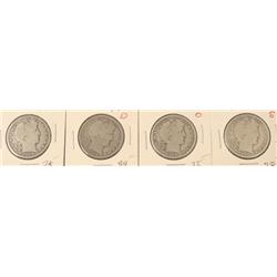 4 Barber Silver Half Dollars 1908, -D, -O, -S Semi-Key