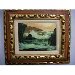 Antique Seascape with Rocks Signed - Stanley W Woodward