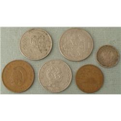 Lot 6 Mexico Coins Pesos, Centavos, Some Silver 1936-88