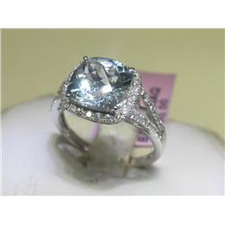 Michael Christoff Aquamarine & Diamond 14K Ring 6 1/2