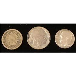 Lot 3 US Coins 1863 Penny 1926 Nickel 1983-S Proof Dime