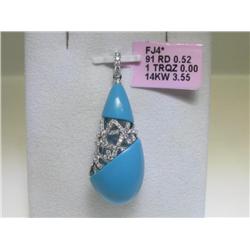 Turquoise & Diamond Pendant 14K White Gold