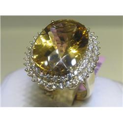 Citrine & Diamond Ring 14K Yellow Gold Sz 6 1/2