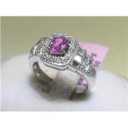 Pink Sapphire & Diamond 14K White Gold Ring Size 7