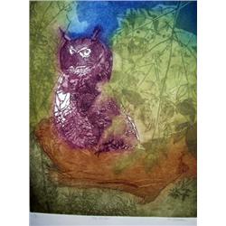 Wise Ole Owl by Roberta Coleman Etching Signed and #'d