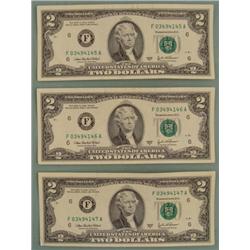 3 Consecutive # 2003 A $2 Bills Notes Atlanta Mint CU