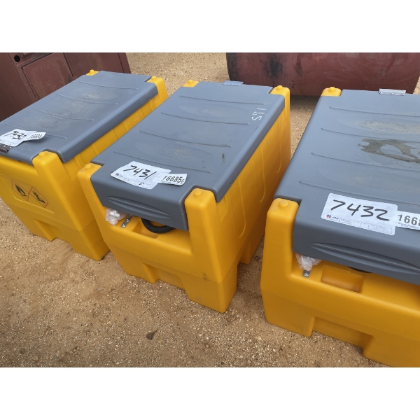 APPROX 58 GALLON PLASTIC FUEL TANK WITH 12v PUMP, HOSE & NOZZLE