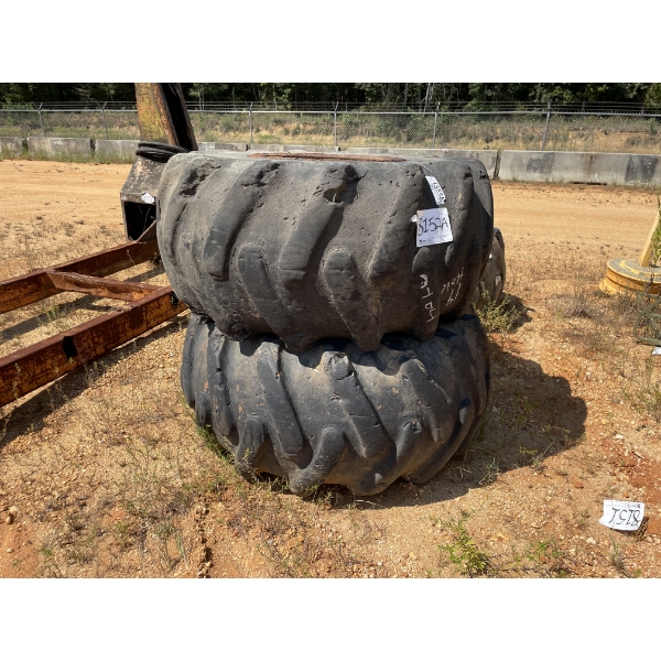 28-26, 14 HOLE TIRES AND RIMS (2), fits John Deere or Tigercat