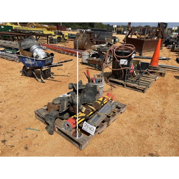 TRANSIT TRIPODS, FLOOR BRUSH, RUBBER BOOTS & MISC ITEMS