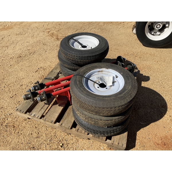 TIRES & AXLES, ST175/80D13 tires & rims, 6 ea, axles 3 ea, 48" l