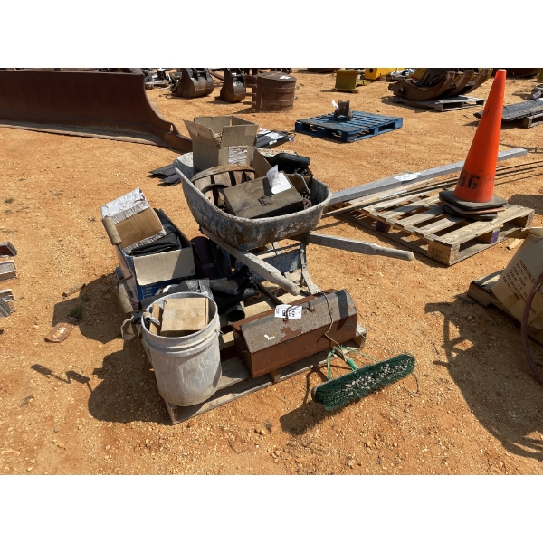 WHEEL BARROW, TARPS & MISC ITEMS