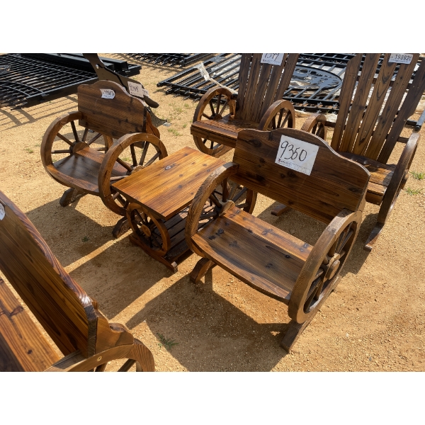WAGON WHEEL CHAIRS & TABLE, 3 pieces