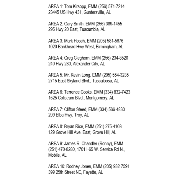 ALDOT - AREA MANAGERS - CONTACT LIST