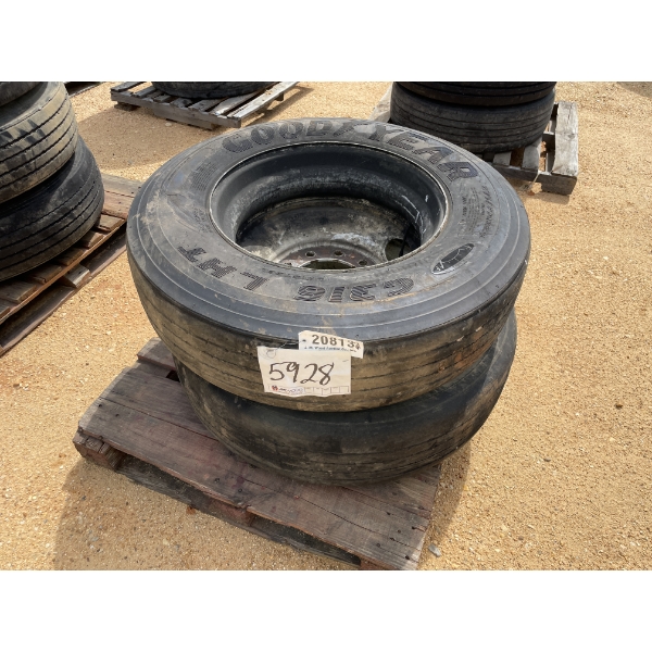 295/75R22.5 TIRES & RIMS (2 EACH)