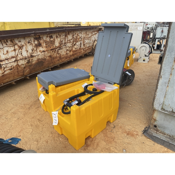 PLASTIC FUEL TANK, PUMP, HOSE & NOZZLE, APPROX 50 GAL