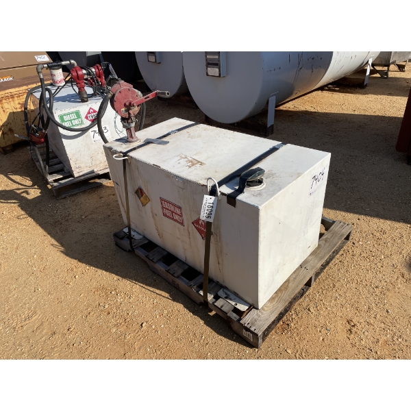 FUEL STORAGE TANK WITH HAND CRANK PUMP & HOSE, APPROX 100 GALLONS
