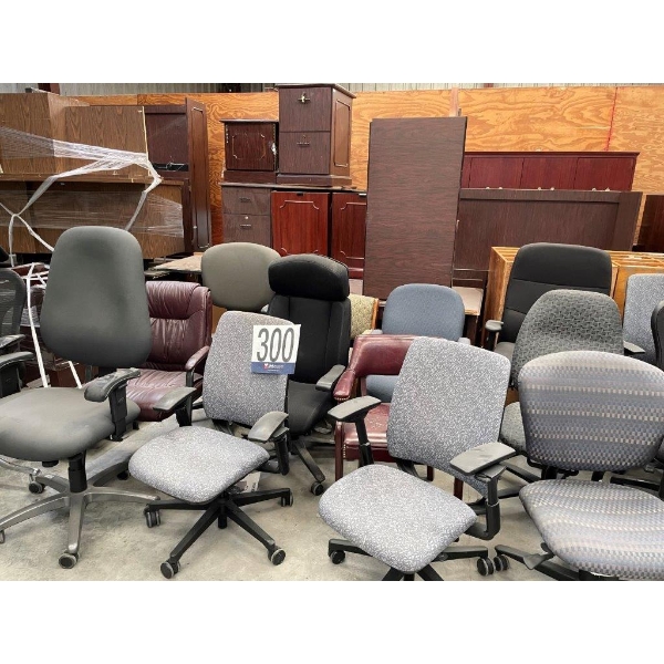 DESKS, CABINETS, CONFERENCE TABLE, CHAIRS