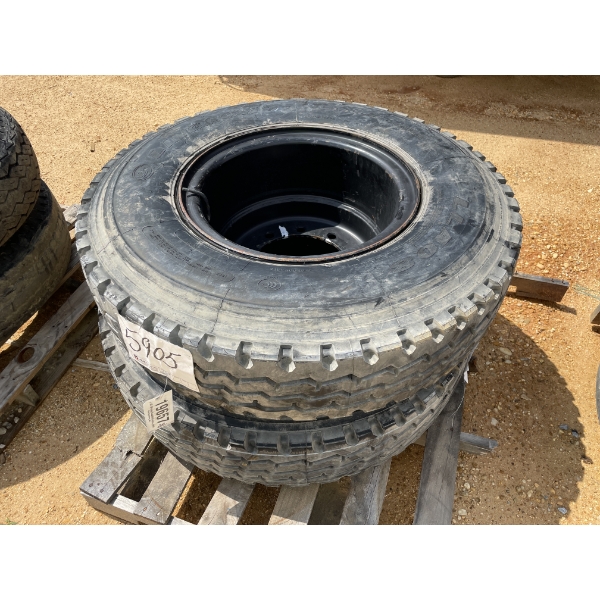 (2) 11.00R20 WHEEL/TIRE COMBO, 10 HOLE LOCK RING