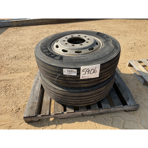 295/75R22.5 TIRES & RIMS (2) EACH