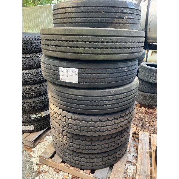 (3) 11R24.5, (1) 255/70R22.5 BRIDGESTONE, (3) 12R22.5 GOODYEAR TIRES