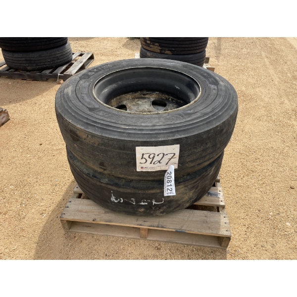 275/80R22.5 TIRES & RIMS (2 EACH)
