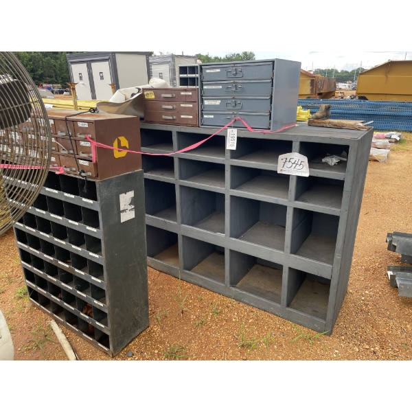 PART BINS, (6EA), various types & sizes, some assorted hardware & parts included