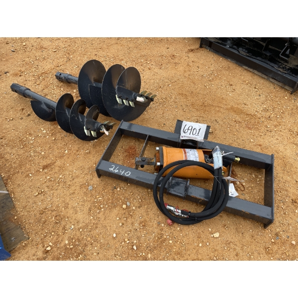 HYD AUGER, INCLUDES TWO BITS 12" & 18",  fits skid steer loader