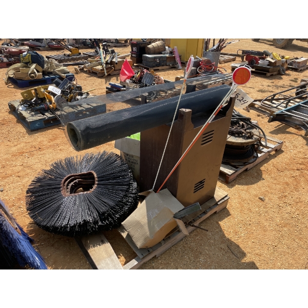 SHELF, HARD HATS, SWEEPER BRUSHES & OTHER MISC ITEMS