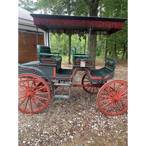 "GREEN AND RED TASSELED" HORSE-DRAWN CARRIAGE