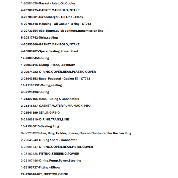 NEW/UNUSED MACK TRUCK PARTS