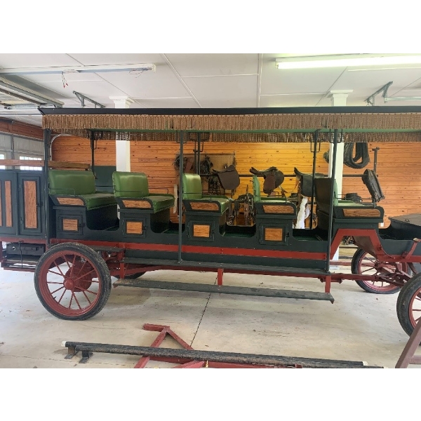 "GREEN AND RED TASSELED STRETCH WAGON" HORSE-DRAWN CARRIAGE