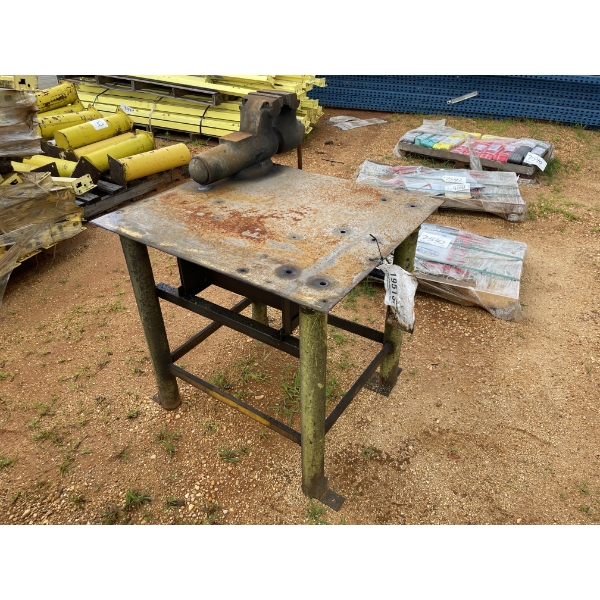 STEEL WORK TABLE W VISE & DRAWER, 34" W X 30" L
