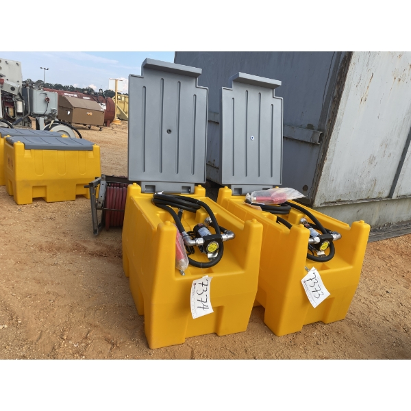 PLASTIC FUEL TANK, HOSE & NOZZLE, APPROX 50 GAL