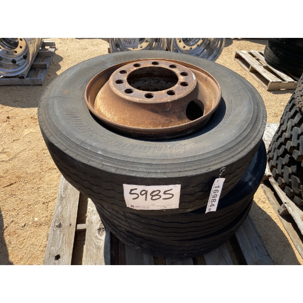 (3) 22.5 STEEL RIMS, (3) 295/75/22.5 TIRES
