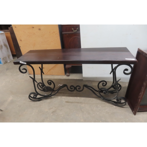 Wrought Iron Sofa Table with Wood Top