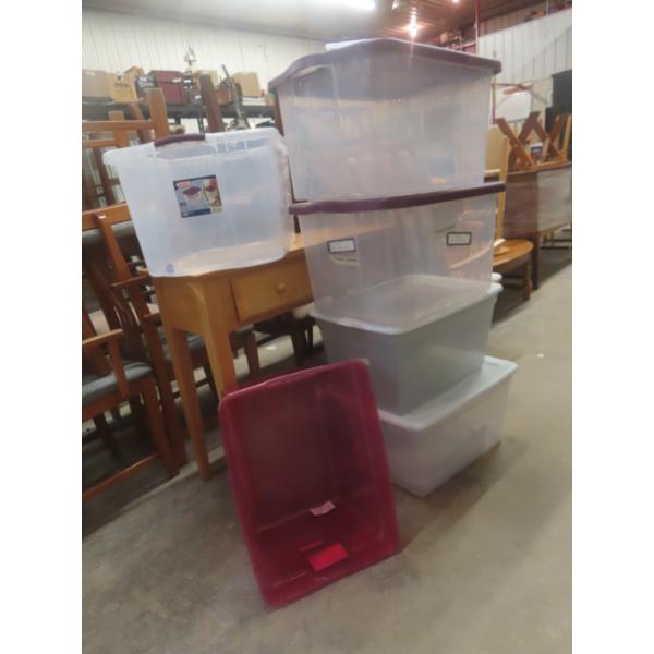 Six Storage Totes With Four Lids