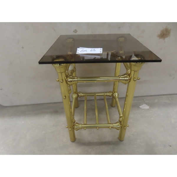 Golden Brass-Coloured Glass End Table, 23" x 18" x 18"