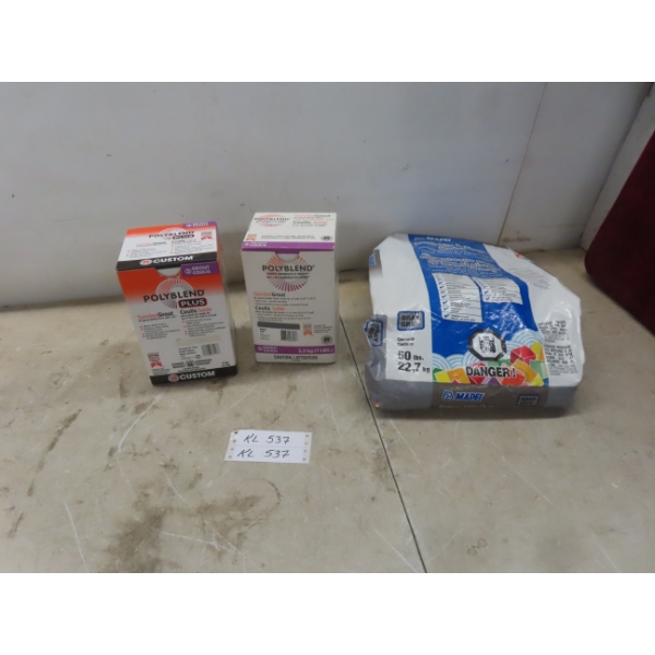 Two Partial Boxes Sanded Grout and Approx One Pound of Grey Mortar