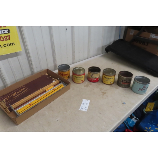 V-Master Cigarette Rolling Machine Plus Six Tobacco Cans w Paper