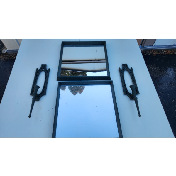 Two 16" Framed Mirrors and Two Matching Wall Candle Holders