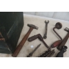 Image 10 : Painted Wood Carpenter Box, Plane, Drills, Forge Tongs, and More