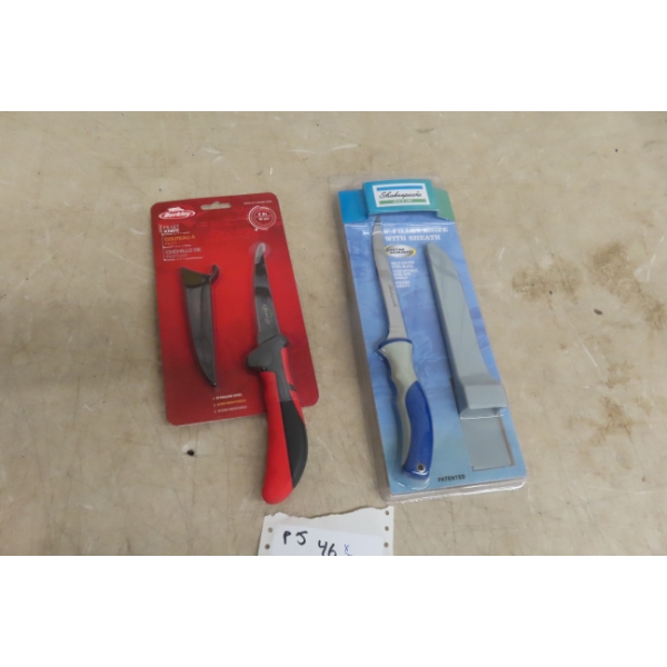 Two New Fillet Knives Including Shakespeare and Berkley, Approximately 6", Sheaths