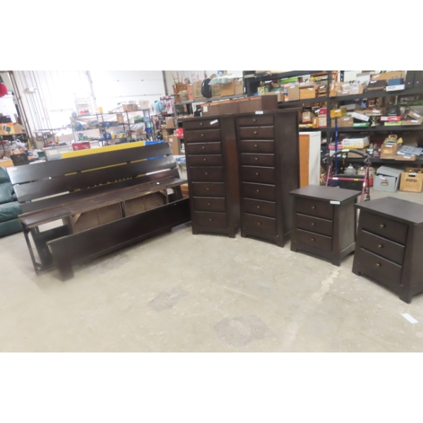 Dark Wood King Bedroom Set Bed Frame, Dressers, and Nightstands