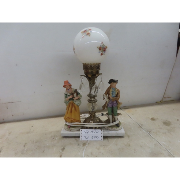 Pair of Vintage Table Lamps with Porcelain Figures on Marble Bases, 20" High
