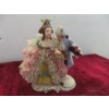 Image 2 : 3 Dresdin Lace Porcelain Figurines Tallets 4 1/4", Some Damage on Skirt