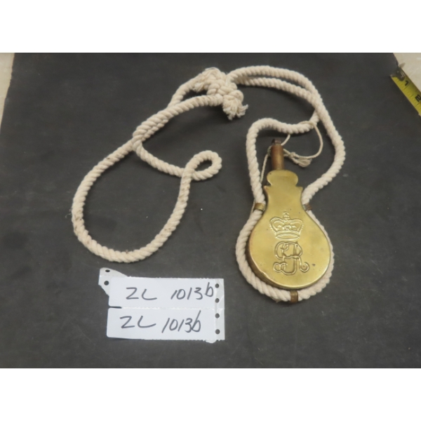 Brass Gunpowder Flask Measuring 6 3/4" x 2 1/8"
