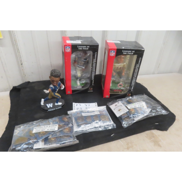 NFL Bobbleheads Plus Winnipeg Blue Bombers 75th Anniversary Commemorative Pin